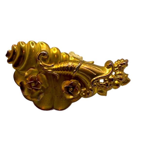 Vintage horn of plenty cornucopia brooch fall brooch thanksgiving brooch - Picture 1 of 2